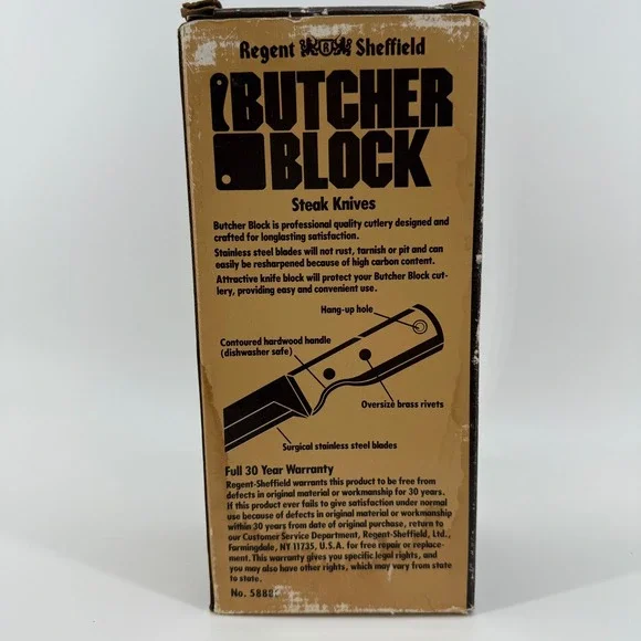 Vintage Regent Sheffield Butcher Block 9-pc Steak Knife Set w/ Wooden Holder NOS - Picture 4 of 9